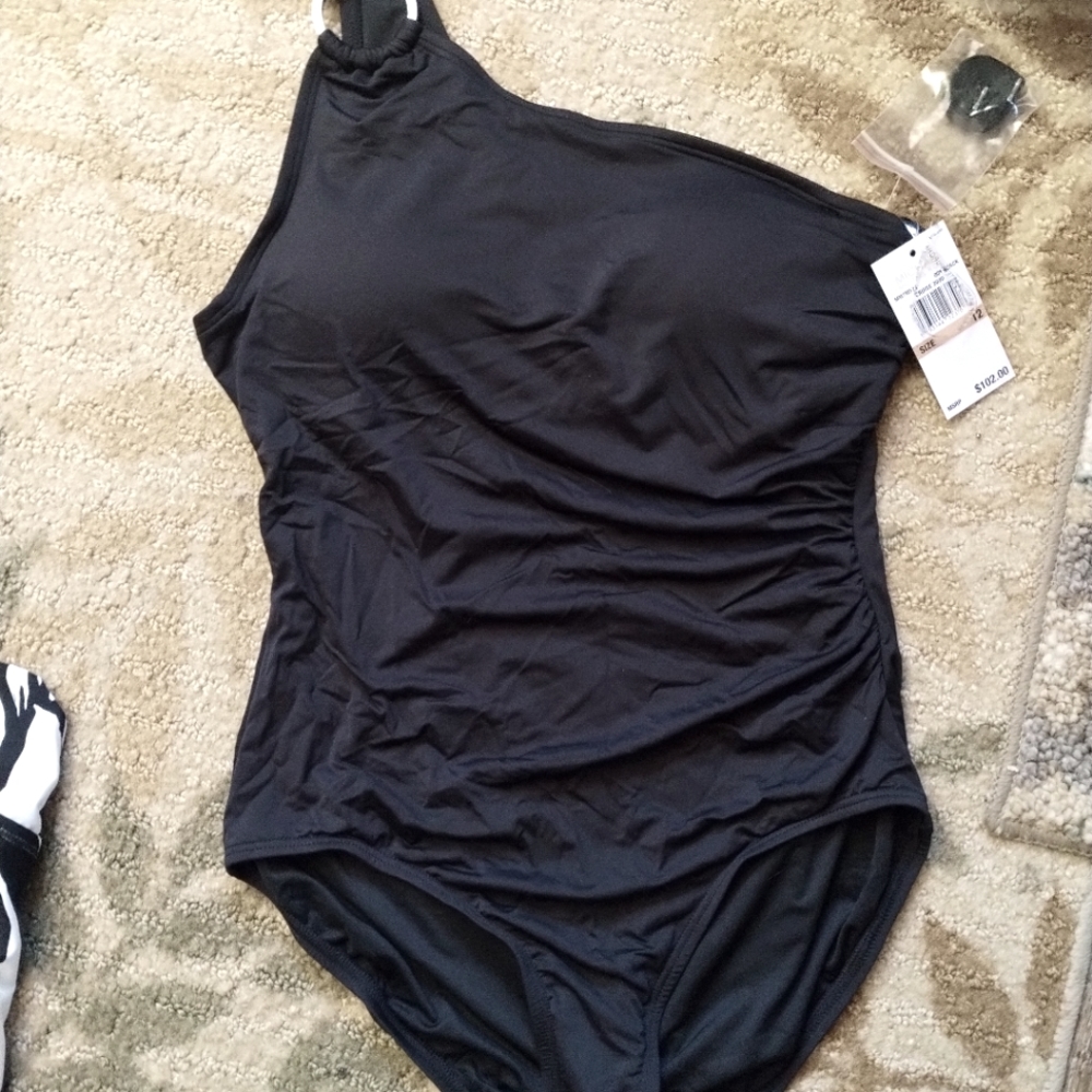 Michael Kors Size 12  Shoulder out Black Women's One piece Swimsuit.